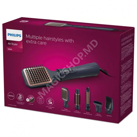 Uscător de păr-perie Philips BHA530/00, 1000W, Negru